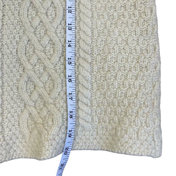 Paul James Sz L 100% Wool Chunky Cable Knit Cardigan Cream Fisherman Shrunken - Picture 13 of 16
